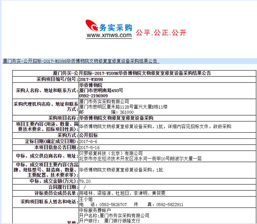 公司中标华侨博物院文物修复室修复设备